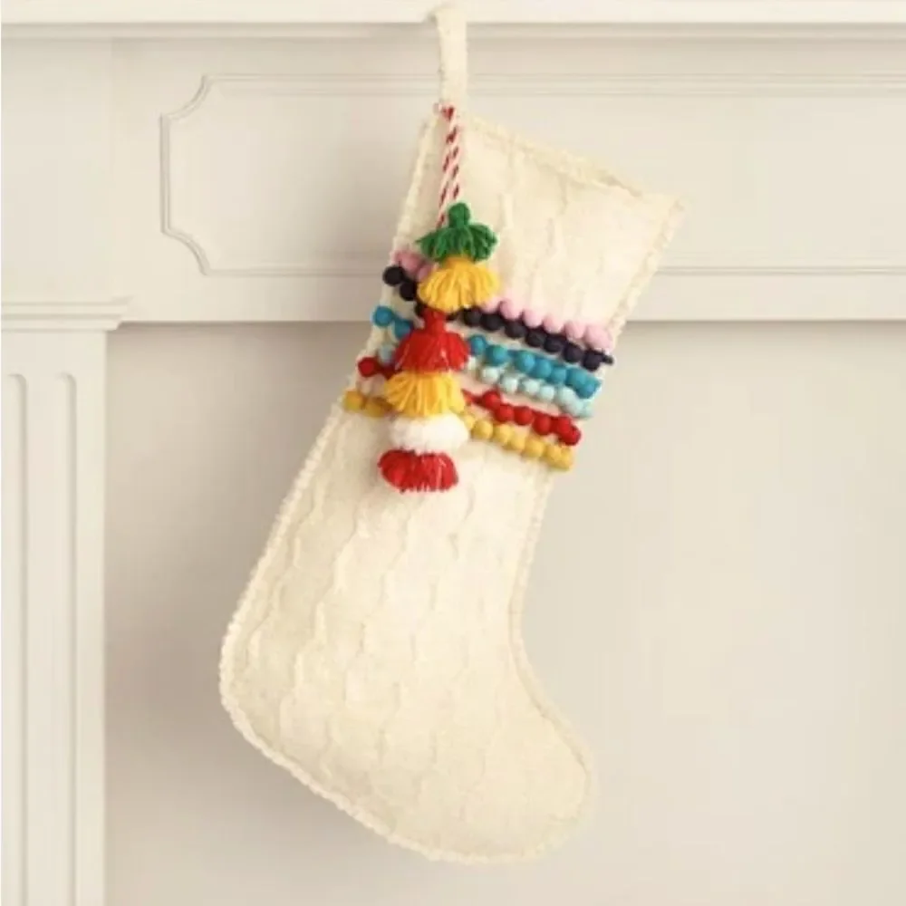 World Market Pom Pom tassel stockings SET OF 3